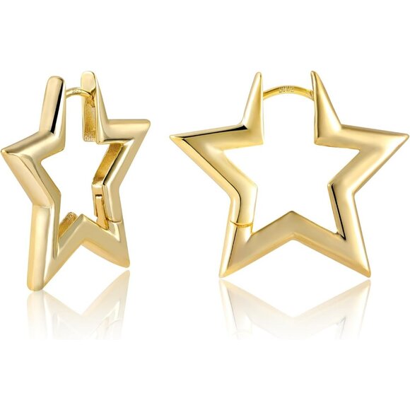 Jewelry - 925 Sterling Gold Star Rhombus Hoop Earrings for Women Small Hypoallergenic